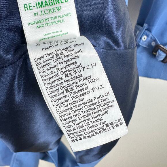 J.Crew Relaxed Trench Coat Lightweight Shiny Nylon Blue Mid Length US 0 NWT - Picture 11 of 13